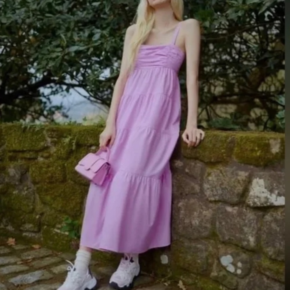NWT Zara Cotton Poplin Sleeveless Maxi Dress Pink Blogger Fave - Picture 4 of 9